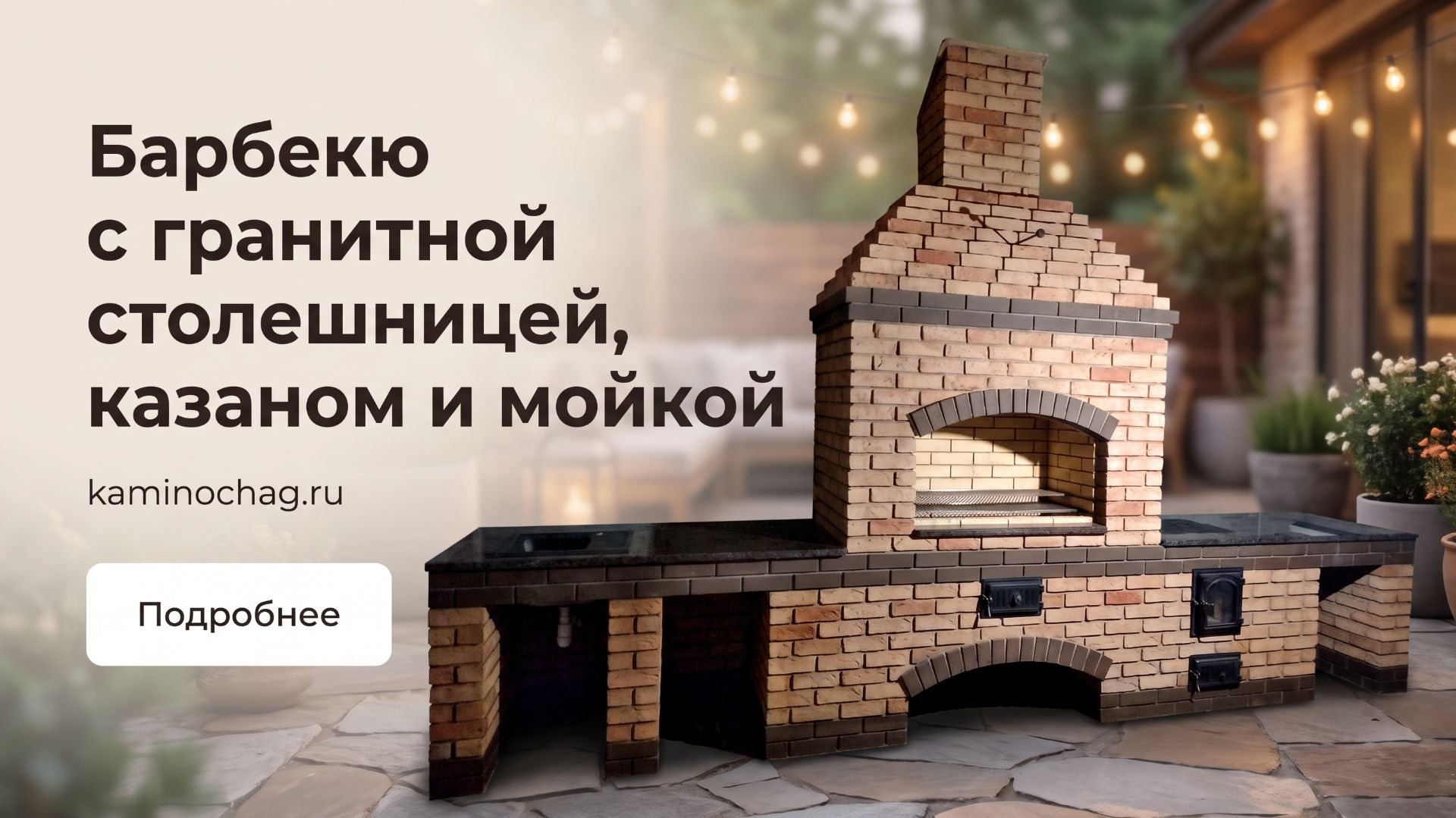 Барбекю с гранитной столешницей, казаном и мойкой