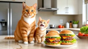 😹Мама кошечка и её маленький котёночек готовят вкусные и сочные гамбургеры🔥.mp4