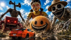 10 монстров пытаются остановить мою Supra! (Кукла из «Игры в кальмара», Сиреноголовый, Zoonomaly)