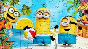 Minions Stuart Kevin and Bob at sea - assembling cartoon puzzle for kids and toddlers