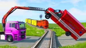 Мультик_ Скорая и кран против поезда — спасательная операция на рельсах _ BeamNG.drive