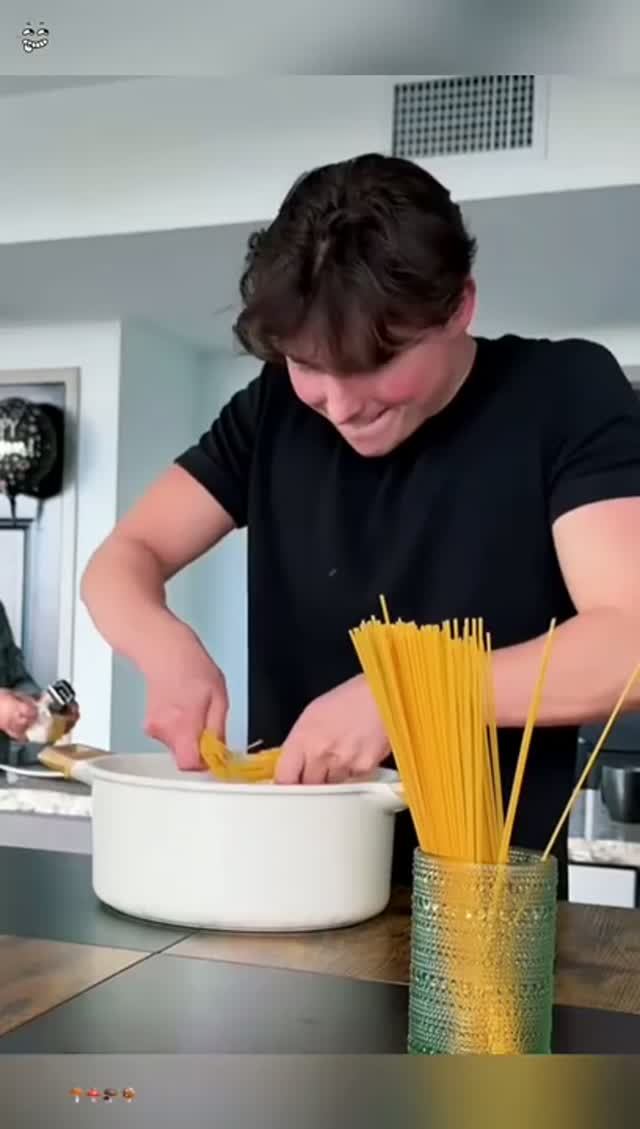 Funny Breaking Spaghetti In Front Of An Italian