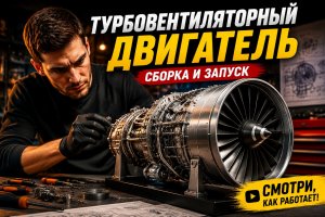 Мужчина собирает гиперреалистичную модель турбовентиляторного двигателя | Сборка и запуск