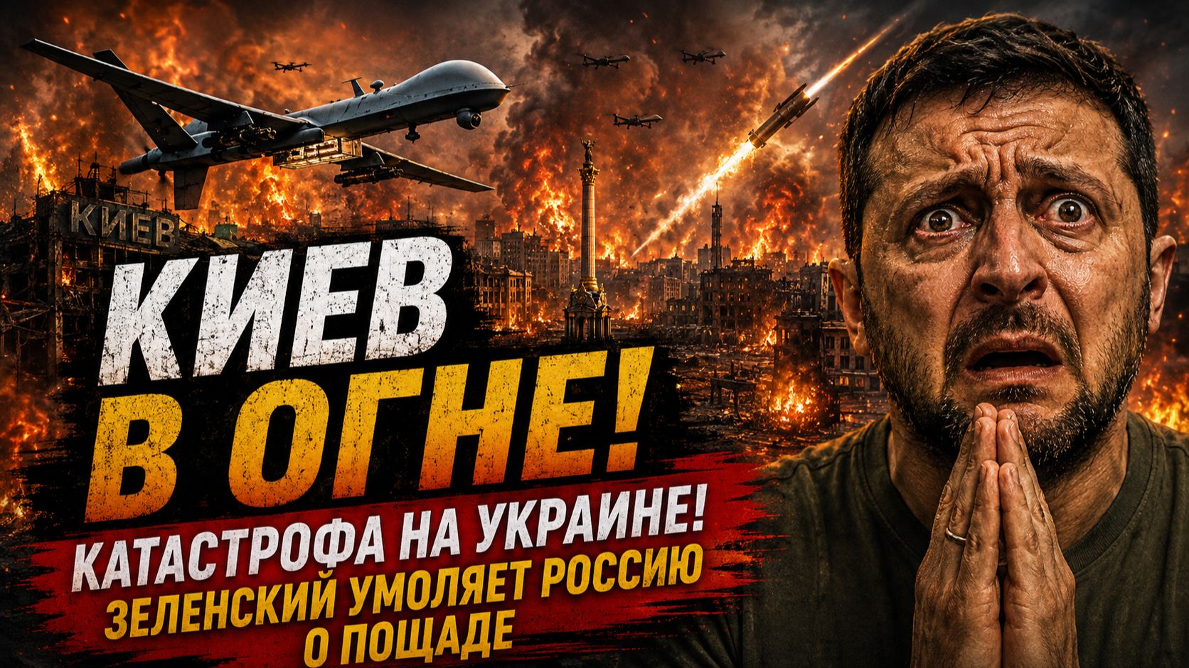 .ЗЕЛЕНСКИЙ ПОБЛЕДНЕЛ УКРАИНА В ОГНЕ! ВС РФ АТАКОВАЛИ КИНЖАЛАМИ КАЛИБРАМИ  ДРОНАМИ И РАКЕТАМИ КИЕВ .