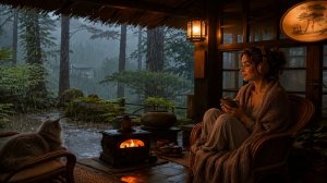 🌧️Шум дождя, 🔥треск огня для сна, релаксации, отдыха и медитации|Веранда под дождём и уютный камин