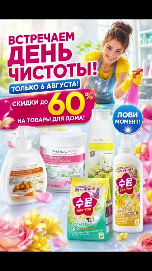СРОЧНО! 6 августа — День Чистоты в Faberlic: скидки на косметику для дома! Успейте сегодня 🔥🧹