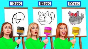 10 Секунд vs 60 Секунд vs 100 Секунд Челлендж Рисунков _ Сумасшедший Челлендж