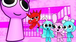 Малыш Спрунки Аква, Пинки и Радди Скай сыграли в РОБЛОКС «Побег из тюрьмы Пинки Спрунки»