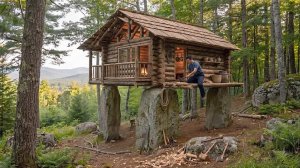Man Builds a Mountain WOOD CABIN Using Only Hand Tools | No Modern Technology Bushcraft Build