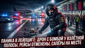 🚁Паника в Лейпциге: дрон с бомбой у взлётной полосы, рейсы отменены, сапёры на месте