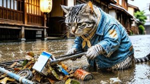 【ai】 трогательно: тихая смелость кота, который подбирает мусор✨ маленький герой, заставивший весь