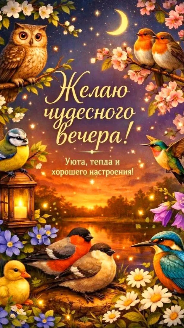 Добрый вечер! Тёплые пожелания для хорошего настроения 🌙