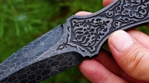 Изготовление дамасского кинжала из драконьей кожи из стальных шарикоподшипников. АСМР работа руками