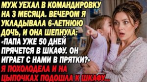 Муж в командировке 3 месяца.Дочь (6 лет) шепчет перед сном:«Папа в шкафу 50дней,это прятки!
