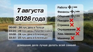 Гороскоп 7 августа 2026 года, лунный день