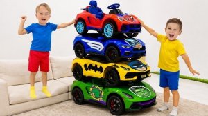 Chris and Mike Learn to share - Funny stories with toy ride on cars