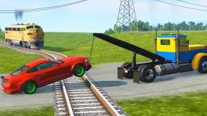 Мультики_ Спасаем застрявшую машину на рельсах — BeamNG.drive
