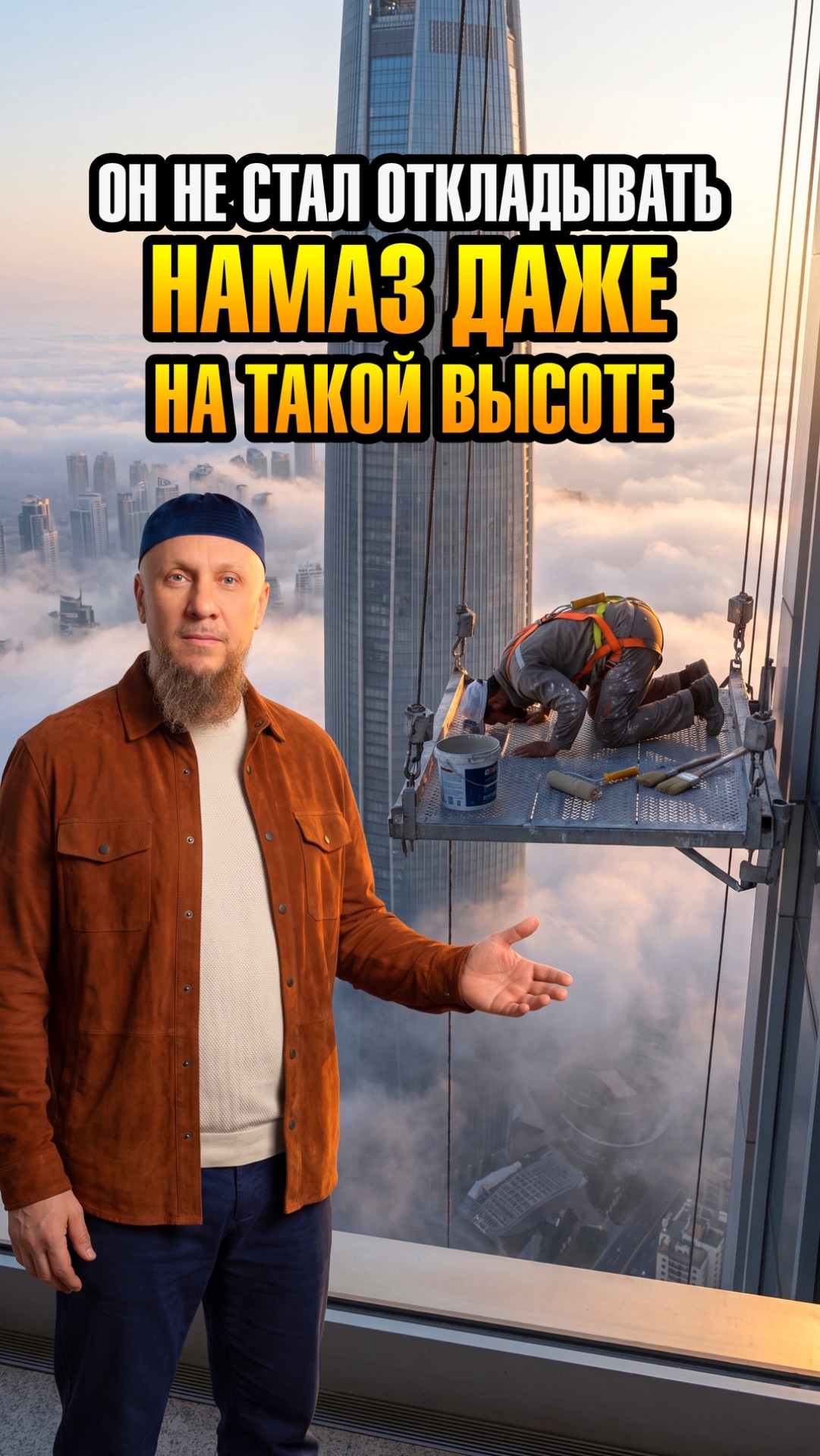 ОН НЕ СТАЛ ОТКЛАДЫВАТЬ НАМАЗ ДАЖЕ НА ТАКОЙ ВЫСОТЕ #ислам #религия #вера