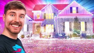 Мистер Бист. Гирлянды освещают дом миллионом лампочек.  MrBeast на русском
