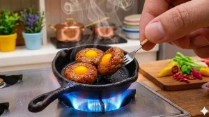Миниатюрная кулинария: готовим крошечную яичницу в хлебе