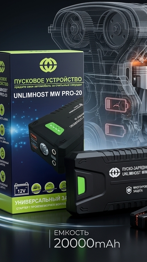 Пусковое устройство (бустер, Jump Starter) для автомобиля UnlimHost MW PRO-20