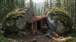 Строительство секретного убежища между скалами.