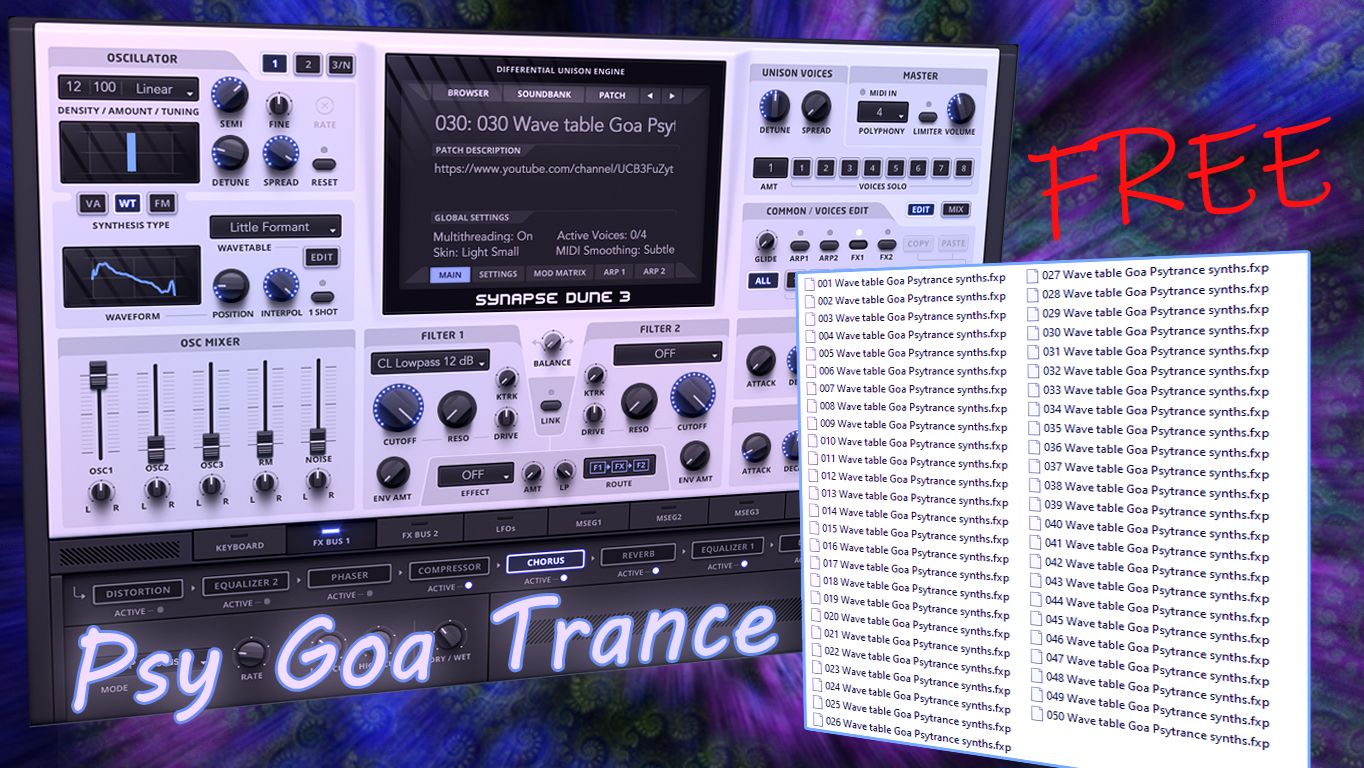 Free DUNE3 50 Wave Table Goa Psytrance Synths By Soulbringer
