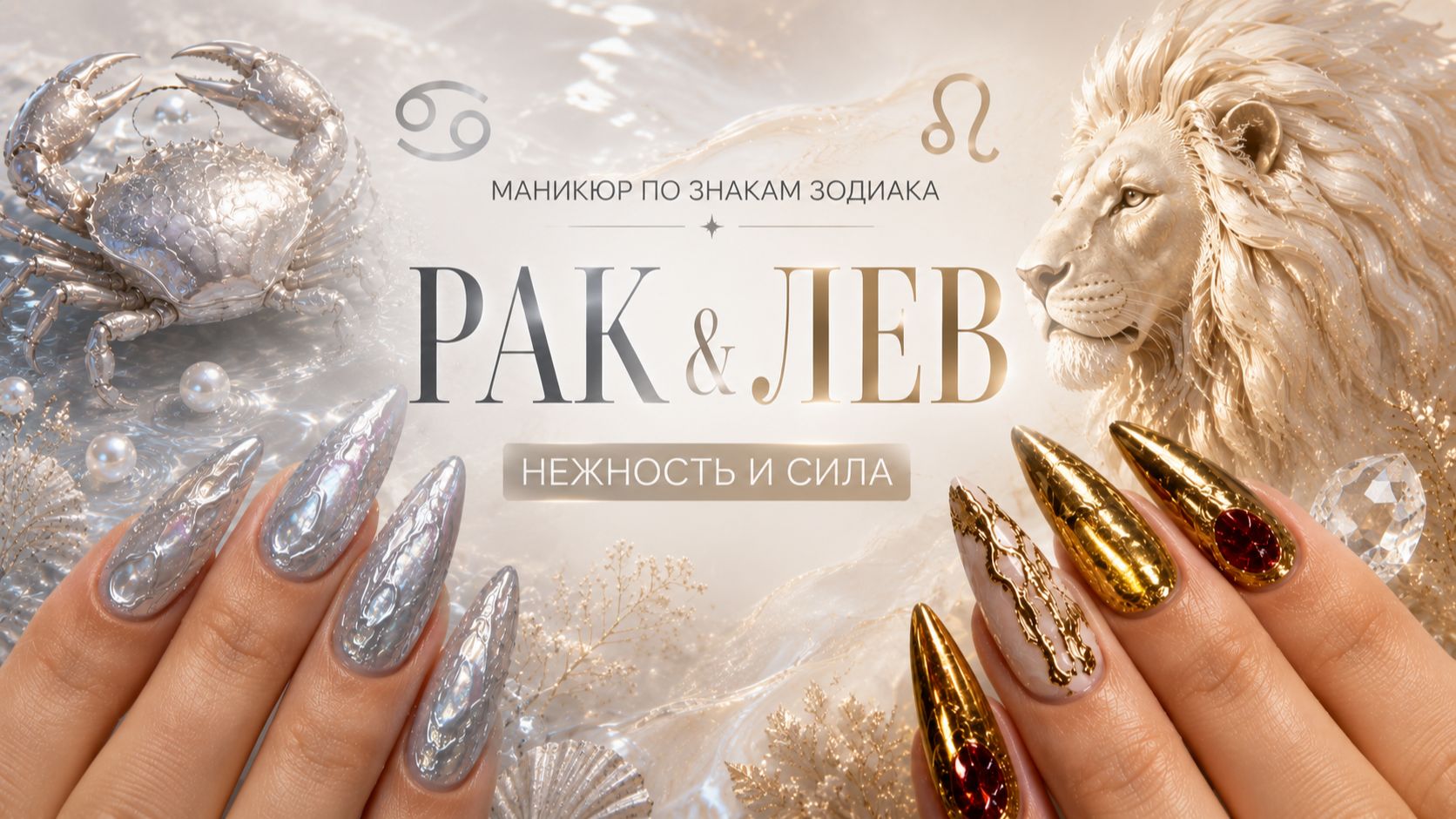 Маникюр по знакам зодиака/ РАК&ЛЕВ