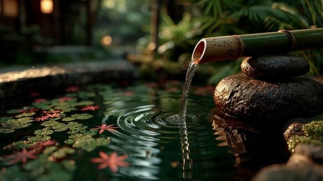 Тихий уголок японского сада 🌿 Фонтан, звуки воды и музыка | Более 4 часов