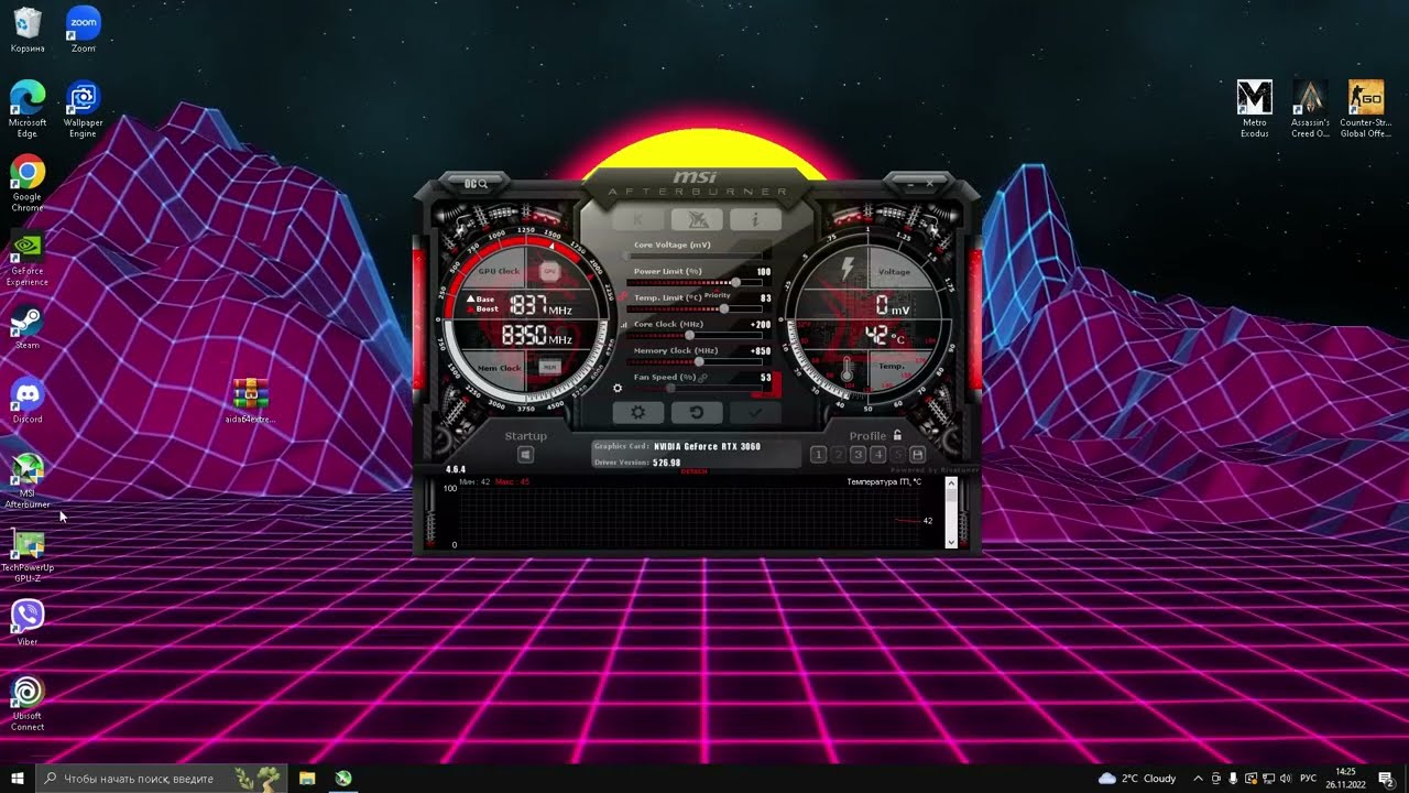 Undervolting+overclocking разгон RTX3060 3 CFG MSI Afterburner