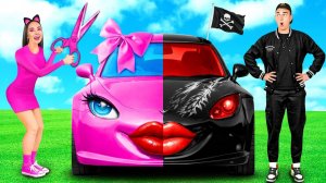 Розовая машина vs Черная машина Челлендж _ Крутые Розыгрыши и Трюки