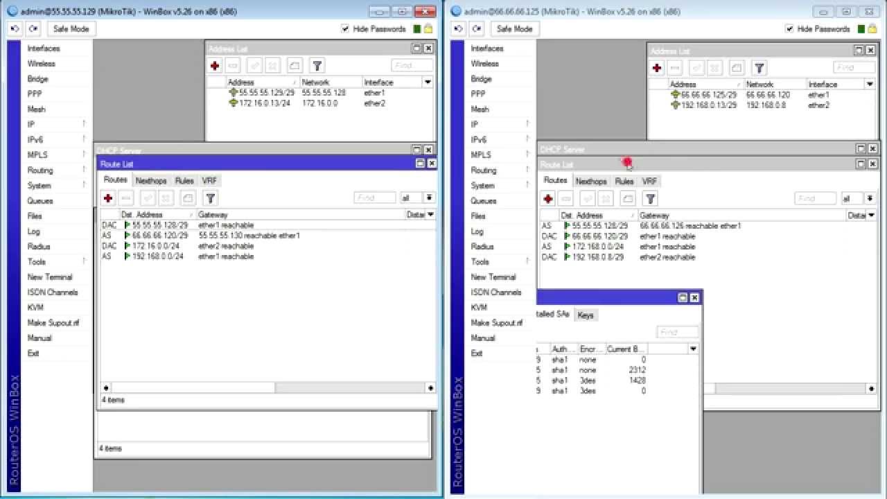 Настройка IPSec туннеля между двумя маршрутизаторами Mikrotik