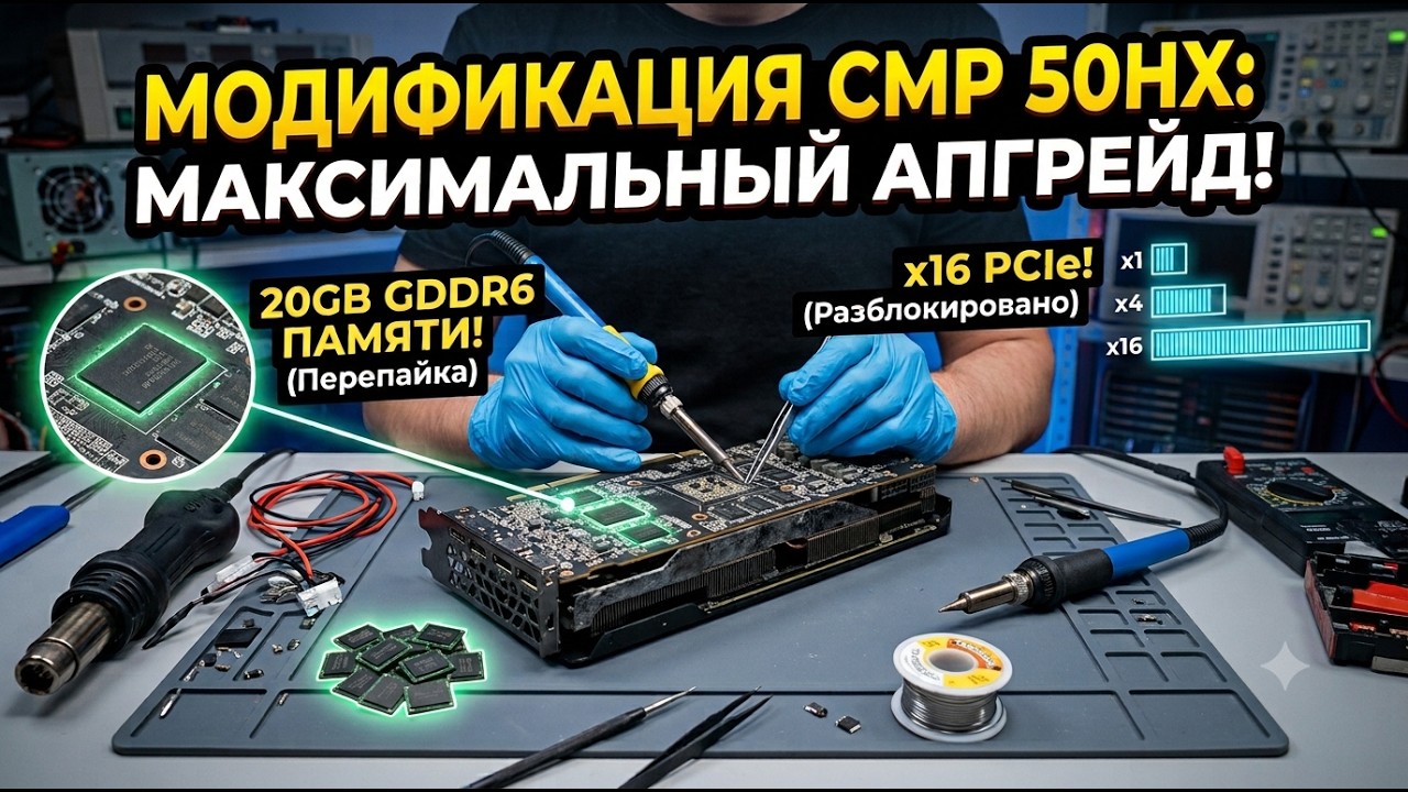 Апгрейд CMP 50HX до 20GB и PCIe X16 | Полная инструкция