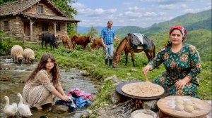 Daily life of nomads: baking the most delicious traditional bread on teak, caring for calves