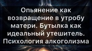 Опьянение как возвращение в утробу матери. Бутылка как идеальный утешитель. Психология алкоголизма
