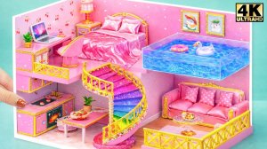 «Розовый дом мечты для Hello Kitty: плавающий бассейн и радужная лестница 😍 Миниатюрная сказка»