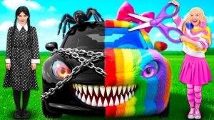 Радужная машина vs Черная машина Челлендж _ Потрясающий Творческий Челлендж