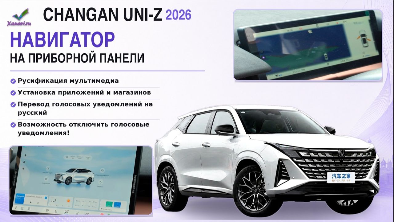 Changan Uni-Z 2026-русификация,НАВИГАТОР НА ПРИБОРНУЮ ПАНЕЛЬ! приложения,перевод голосовых подсказок