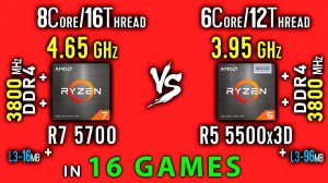 Ryzen 7 5700 vs Ryzen 5 5500x3D Test in 16 Games | R5 5500x3D vs R7 5700 + Thermal Power Efficiency