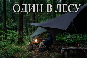 Один в осеннем лесу: тёплый кемпинг у костра