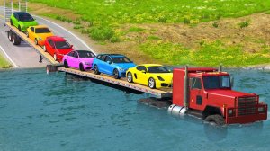 Спасаем длинномер_ Мультик про грузовик против ям и глубокой воды — BeamNG.drive