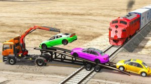 Спасаем застрявшие машины на рельсах_ Мультик про эвакуатор с краном BeamNG.drive