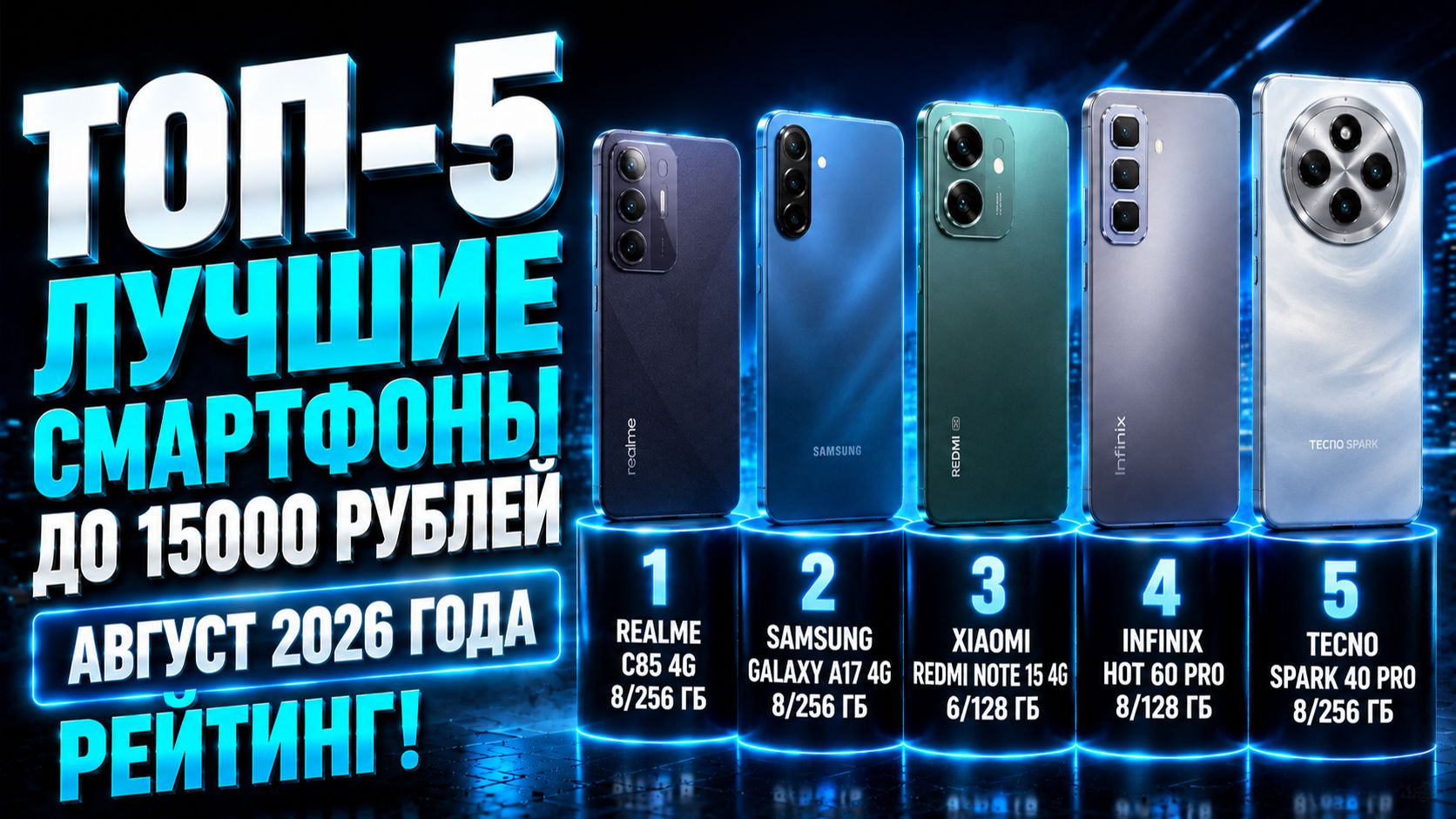 ТОП‑5 смартфонов до 15000 рублей: рейтинг августа 2026