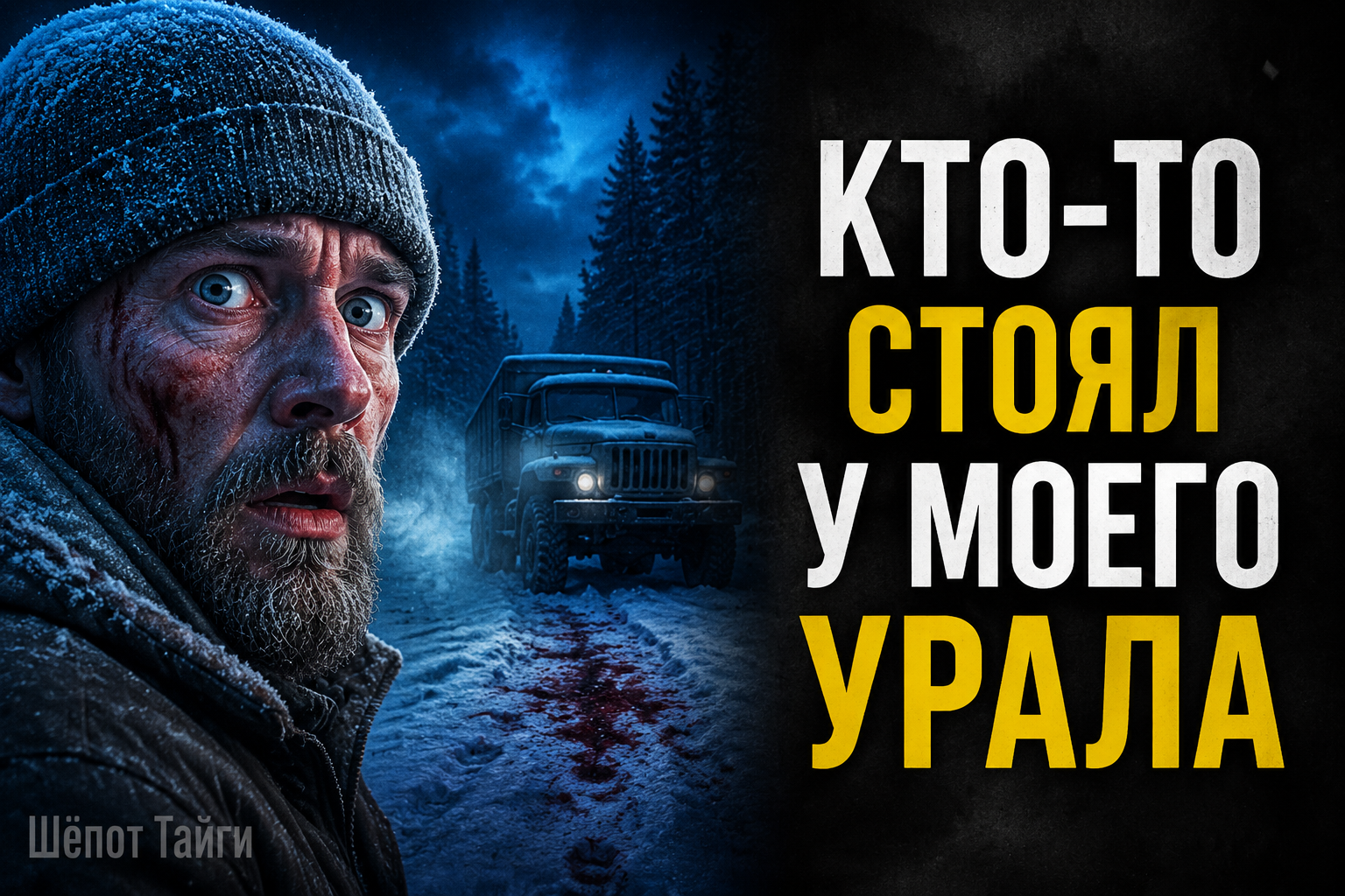 Кровь на снегу возле перевёрнутого грузовика