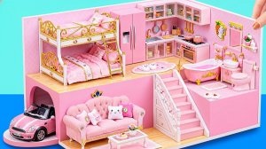 🐰🏡Сделайте очаровательный современный розовый домик-кролик с двухъярусной кроватью из картона (