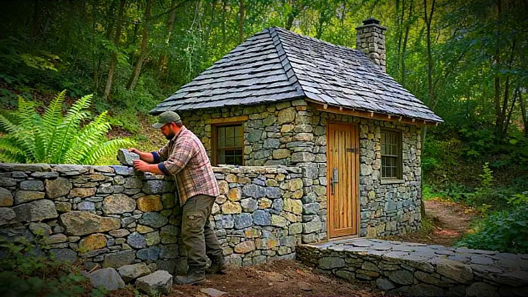 Строительство автономного каменного дома в глубине леса | Годовой челлендж