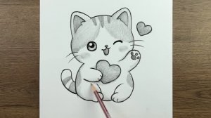 Как нарисовать кошку — Простой пошаговый урок по рисованию милой кошки — Для начинающих