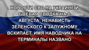 Новости СВО на Украине и боевая сводка на 8 августа: Ненависть Зеленского к Залужному вскипает, им