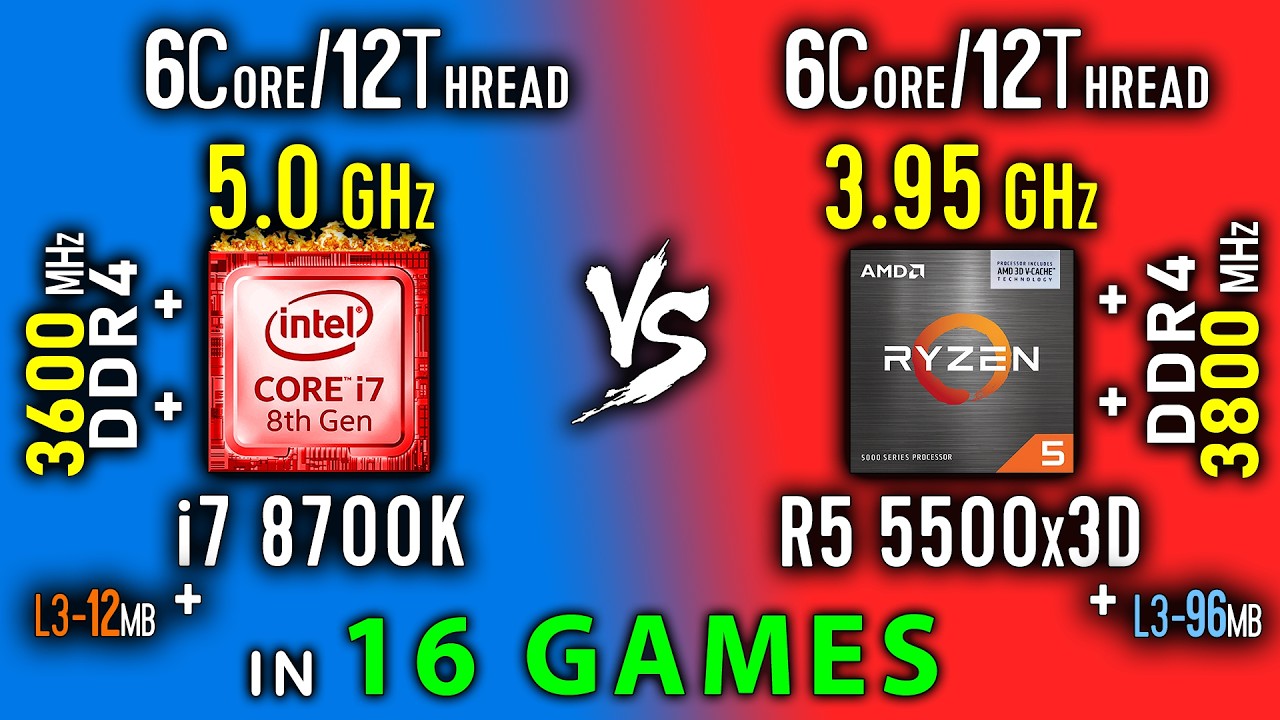 Core I7 8700K Vs Ryzen 5 5500x3D Test In 16 Games | I7 8700K Vs R5 5500x3D  Thermal Power Efficiency