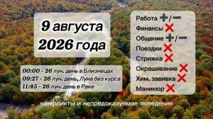 Гороскоп 9 августа 2026 года, лунный день